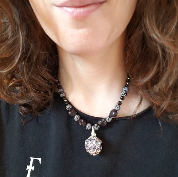 D20 Tourmaline Snowflake Obsidian Necklace - Picture 16 of 16